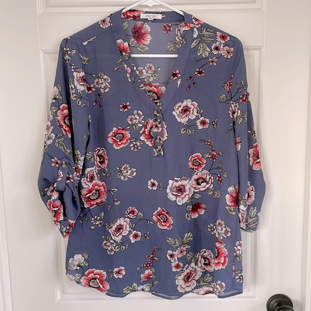 Maurices Dusty Blue Floral Blouse Small S